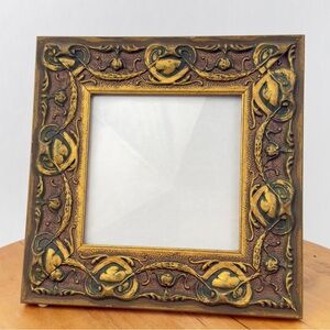 Vintage Gold Gilt Wood Picture Frame Hearts Flowers Swags 8x8” Ornate Art Frame